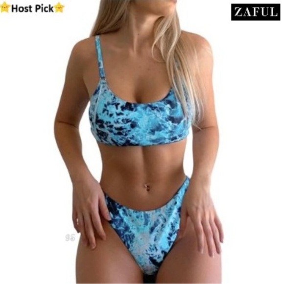 Zaful Other - Zaful Tie-Dye Lace-Up Bikini – Teal/White – Size Small (NWT)